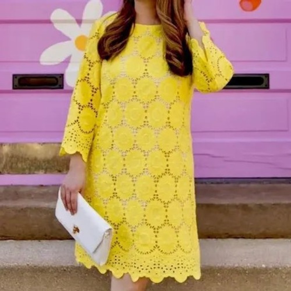 Lilly Pulitzer Mariella Floral Scallop Eyelet Dress Yellow Size 6 006216 NWT